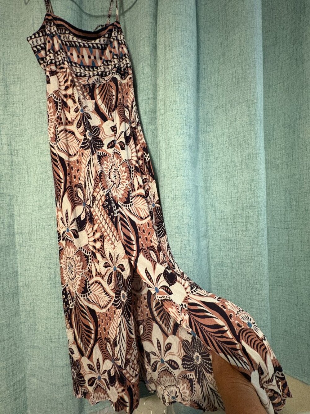 Angie Printed Square Neckline Lace Up Back Spaghetti Straps Dress Size L. NWOT